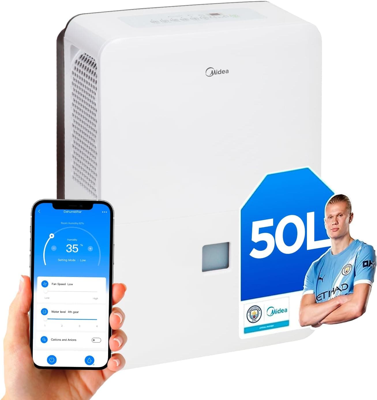 MIDEA Deshumidificador de humedad interior 50L/Dia | Depósito extraible de 6L, APP/Wifi, Modo Confort, Temporizador de 24H | Desumidifador Industrial de Gran capacidad hasta 120 m2/300 m3