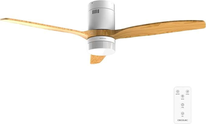 Ventilador de techo Cecotec Ventilador de Techo con Luz con Mando a Distancia EnergySilence Aero 4600 Arctic White&amp;Sand. Motor DC 38W, Diámetro 132cm, Lámpara LED 18W, 3 Aspas, 6 Velocidades, Temporizador 8h