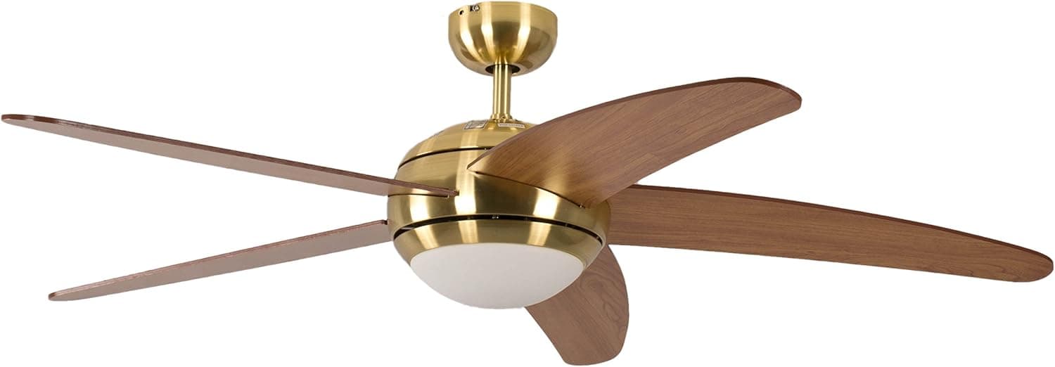 Ventilador de techo Pepeo Pepeo Melton - Ventilador de Techo con Luz y Mando a Distancia, latón, Palas Miel Arce, 132 cm