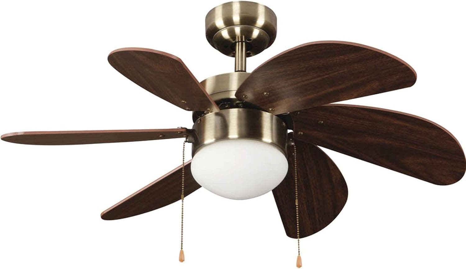 wonderlamp Ventilador de Techo Cuero 76 cm con Motor AC 3 Velocidades, 6 Palas MDF, Función Verano Invierno, Casquillo E27, Apto Techos Inclinados 19°, NO TIENE MANDO A DISTANCIA