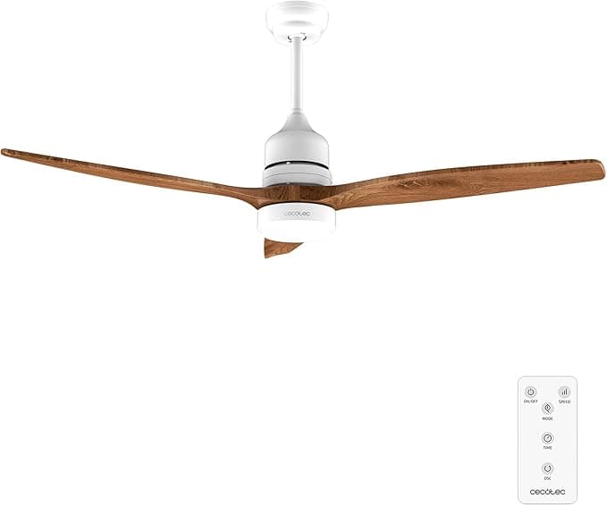 Cecotec Ventilador de Techo con Luz y Mando a Distancia de 52" EnergySilence Aero 5230 White&amp;BlackWood. Motor DC 40W, 3 Aspas, LED, Altura Ajustable, Temporizador, 6 Velocidades, Modo Winter/Summer