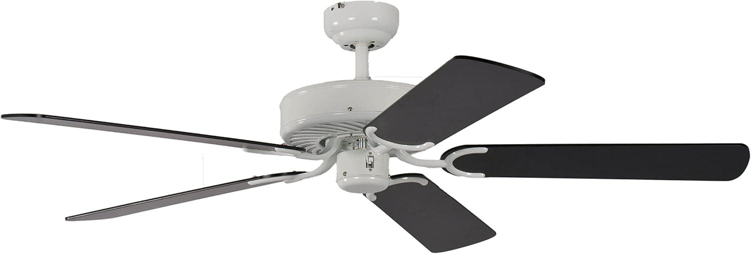 Pepeo GmbH Potkuri ventilador de techo sin luz, carcasa en blanco lacado, aspas reversibles color negro/rayas, 132 cm, para habitaciones de hasta 25 m² (13312010132_v3)