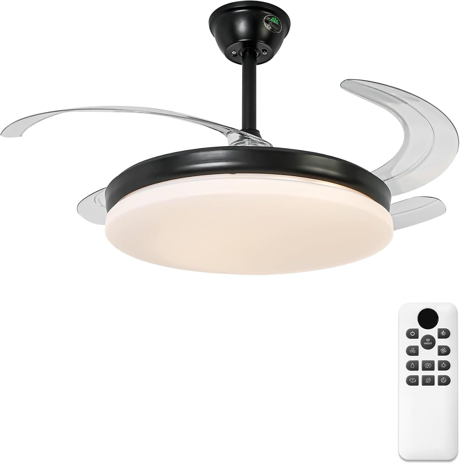 Parrot Uncle Ventilador de Techo con Luz y Aspas Retráctiles, 36W, Motor DC Silencioso, Diámetro 106cm, Función Verano e Invierno, 6 Velocidades, Programable, Mando a Distancia, Negro