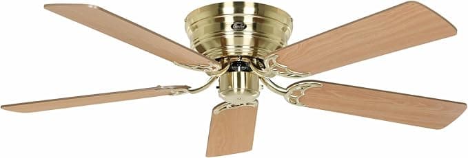Ventilador de techo CasaFan Classic Flat 132-III - Ventilador de techo pequeño y superplano con aspas reversibles de madera, con 3 velocidades e interruptor, diámetro de 132 cm