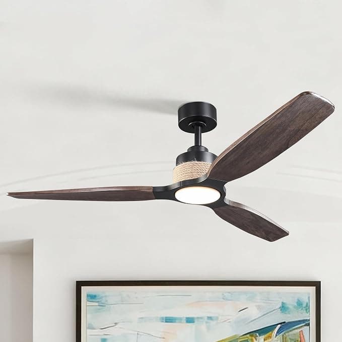 Ventilador de techo Parrot Uncle Ventilador de Techo con Luz, 142cm, Aspas Madera Maciza, Motor DC 35W Silencioso, 6 Velocidades, Regulable 3000/4000/6000K, Mando a Distancia, Estilo Rústico, para Dormitorio y Salón