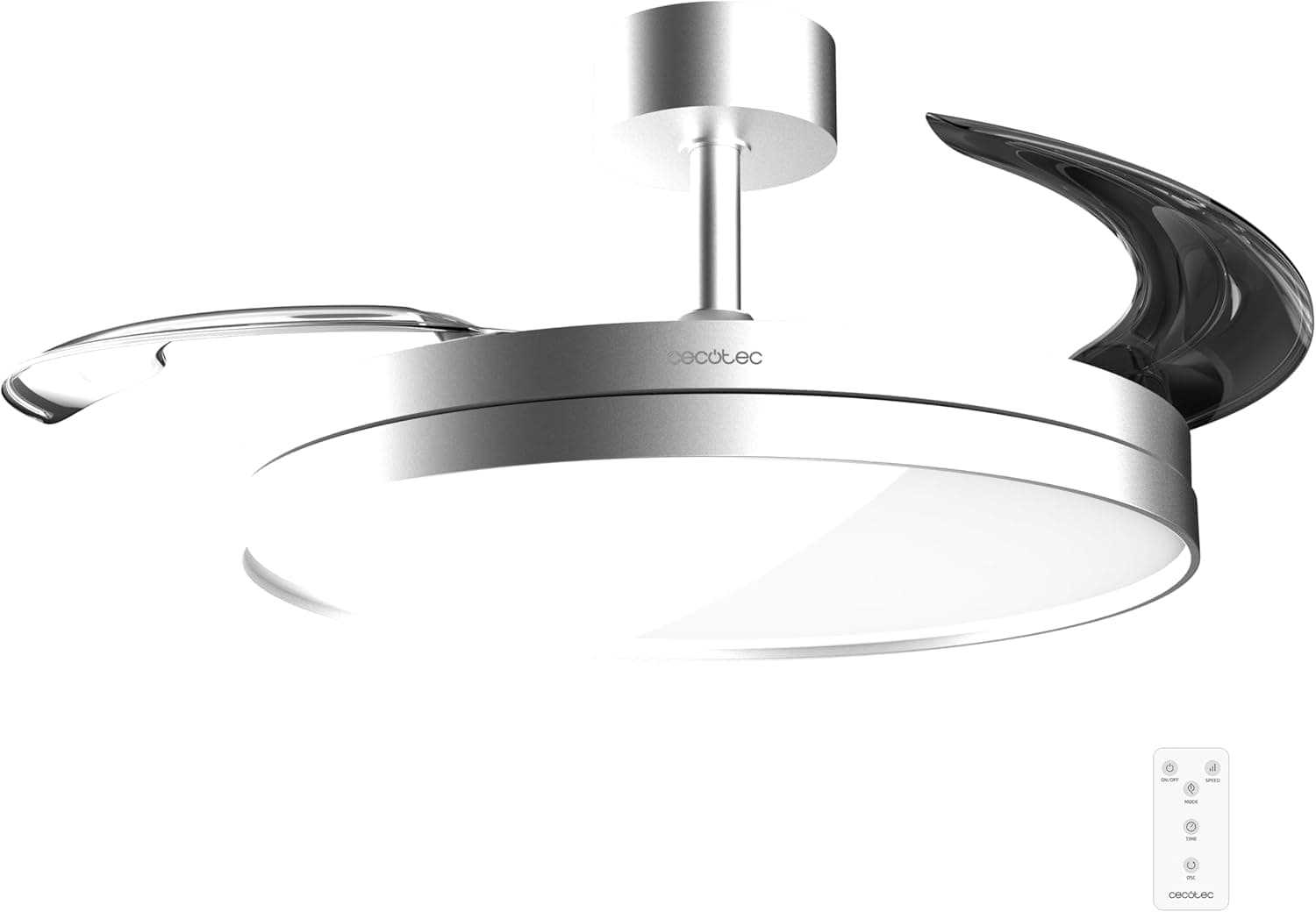 Cecotec Ventilador de Techo con Luz con Aspas Retráctiles EnergySilence Aero 2440 Invisible Pure Steel. 30W, Motor DC, Mando a Distancia, Temporizador 6h, 6 Velocidades, Función Winter-Summer