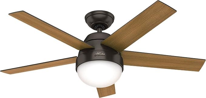 Ventilador de techo HUNTER FAN, Ventilador de Techo con Luz y Control Remoto para Interiores, Stile, 5 Aspas Reversibles, Color Bronce, 117 cm, adecuado para Verano e Invierno, Modelo 50641