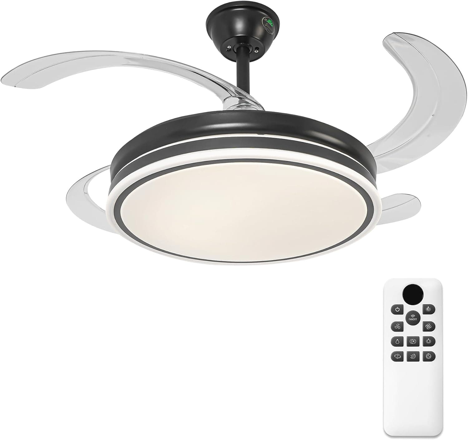 Parrot Uncle Ventilador de Techo con Luz y Aspas Retráctiles, 36W, Motor DC Silencioso, Diámetro 106cm, Función Verano e Invierno, 6 Velocidades, Programable, Mando a Distancia, Negro -Circulo