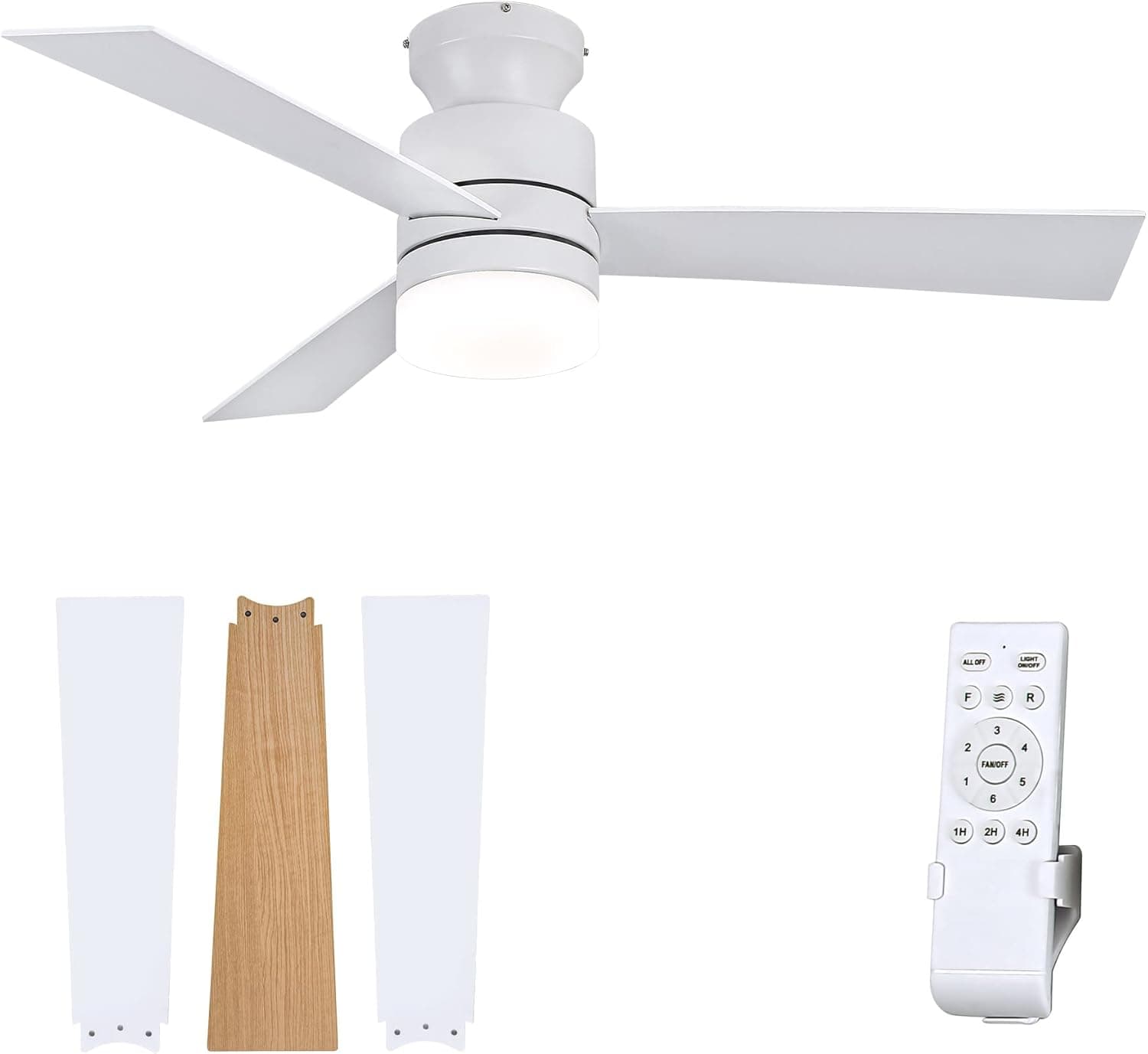 Parrot Uncle Ventiladores de techo con luces y control remoto Ventilador de techo de perfil bajo con lámparas LED empotrados para dormitorio, blanco, 106 cm