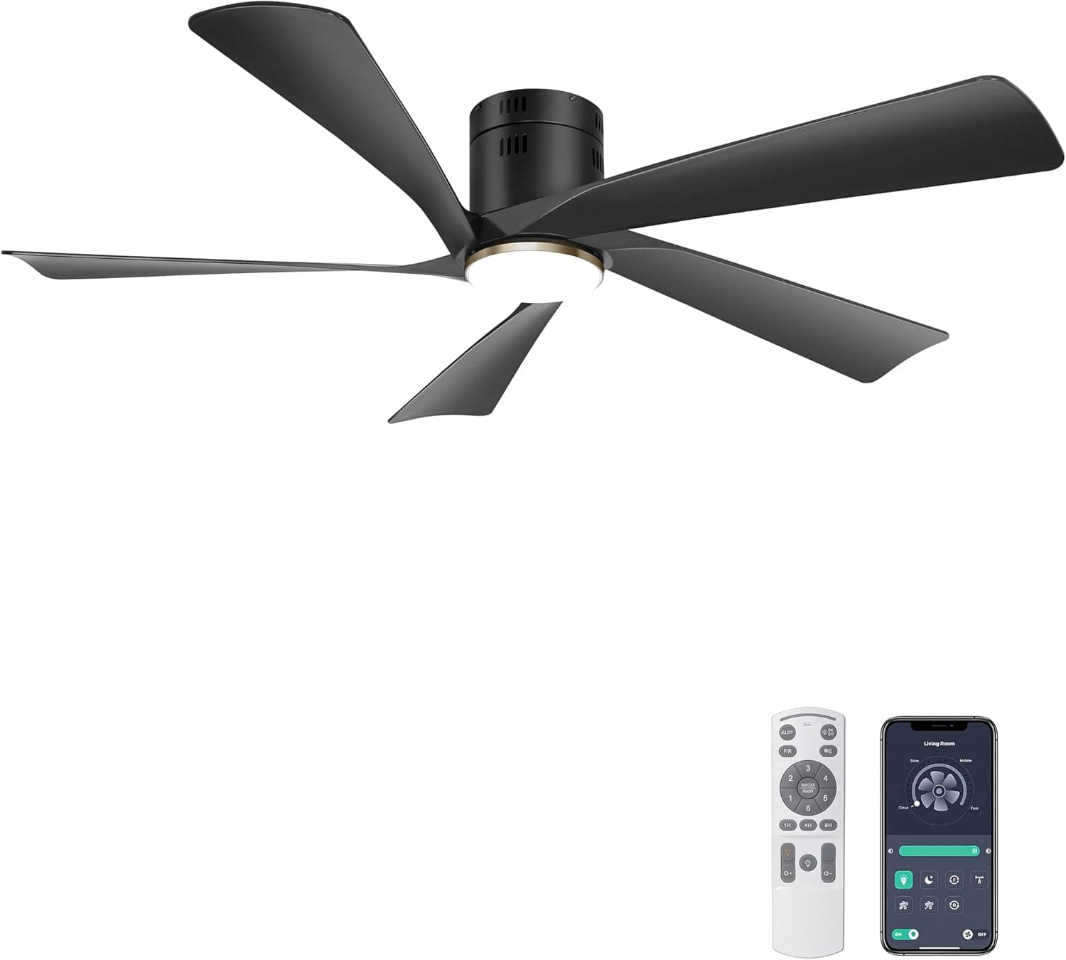 Ohniyou Ventilador de Techo de 132 cm con Luz, Mando a Distancia y Control APP, Ventiladores de Techo de Exterior de Montaje Empotrado, Luz Regulable, Motor DC Silencioso, Reversible, Negro