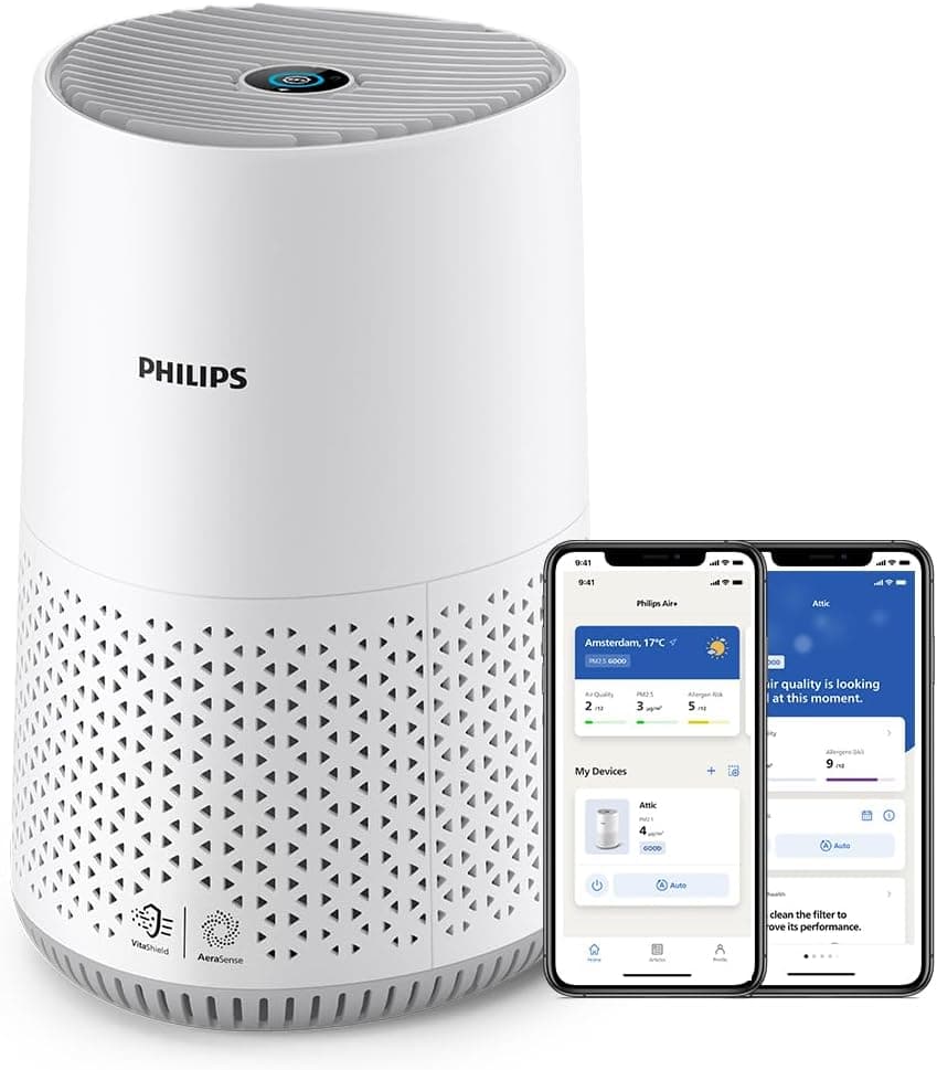 Philips Purificador de Aire Serie 600, Eficiencia Energética, Sensor Inteligente, Ideal para Alérgicos, Filtro HEPA 99,97%, Cubre Hasta 44 m², Control por App Philips Air+, Blanco (AC0651/10)