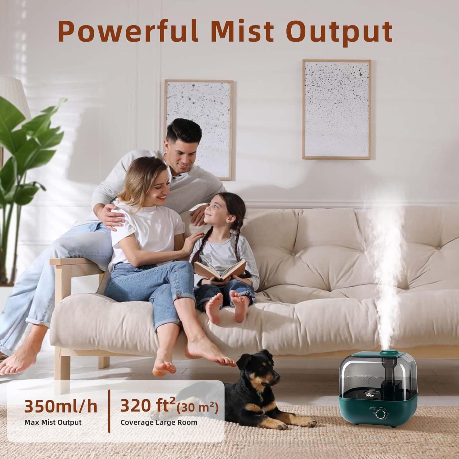 BEAR Top-Fill Humidificador 5L de Aromas, 28dB Ultra Silencioso para Bebés y Plantas, 35 Horas de Funcionamiento, con Bandeja de Aroma, Boquilla de Vapor Giratoria de 360°, Apagado Automático