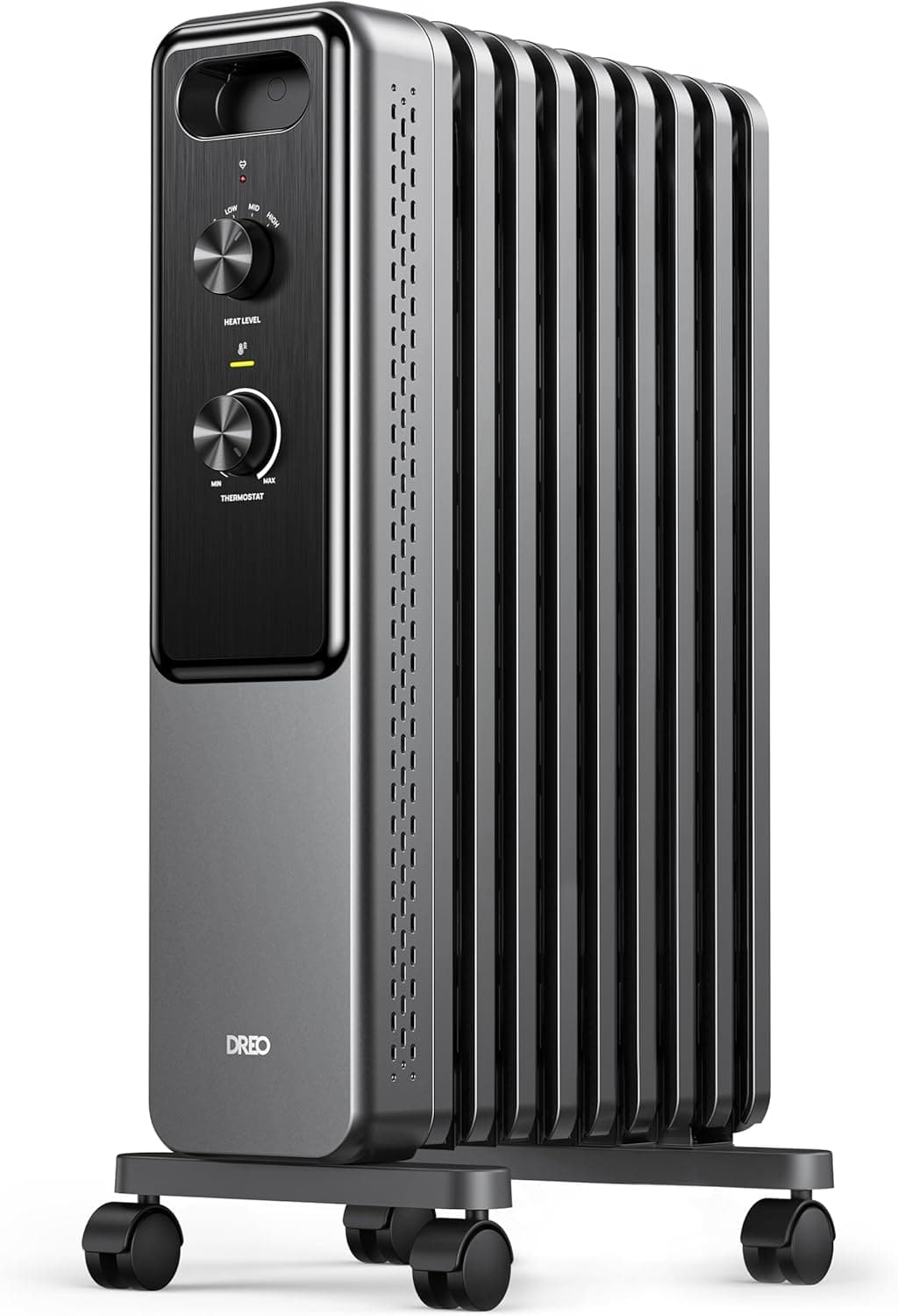 Dreo Radiador de aceite con 9 aletas 2000W, calefactor eléctrico silencioso para dormitorio, termostato ajustable, protección contra sobrecalentamiento y vuelco, seguridad infantil, bajo consumo