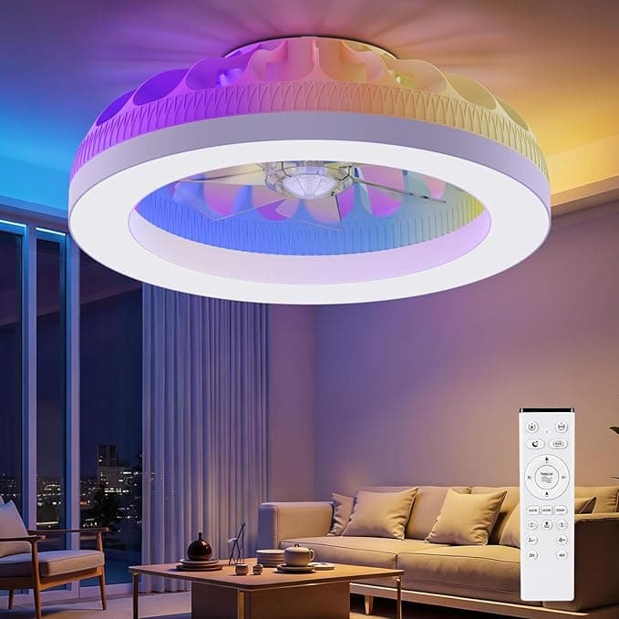 Ateroll Ventilador de Techo con luz, 48CM RGB Lampara Ventilador Techo con Control Remoto, Ventilador Silencioso de 6 Velocidades con Temporizador y Memoria, Dimmable 3000K-6500K para Dormitorio Salón