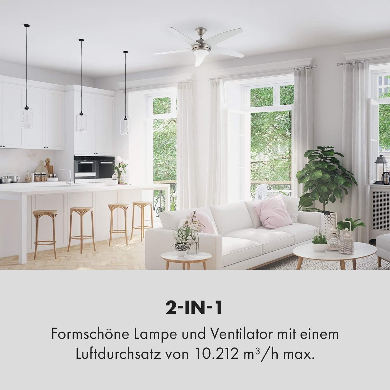 Klarstein Bolero – Ventilador de techo 2 en 1 134 cm de diámetro, lámpara de 55 W de potencia, hojas de madera, mando a distancia, 50 dB, 3 velocidades: rápido, medio y lento