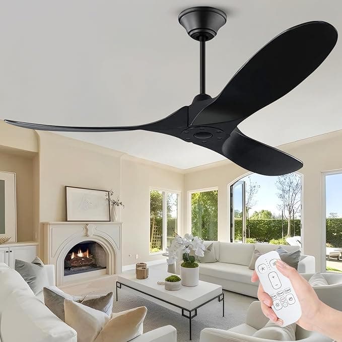 Ventiladores De Techo Negro Moderno Sin Luce, 152 Cm Ventilador E Techo De Madera Con Mando A Distancia, Uso En Interiores Y Exteriores, Motor Dc Reversible 6 Velocidades, Silencioso, Temporizador