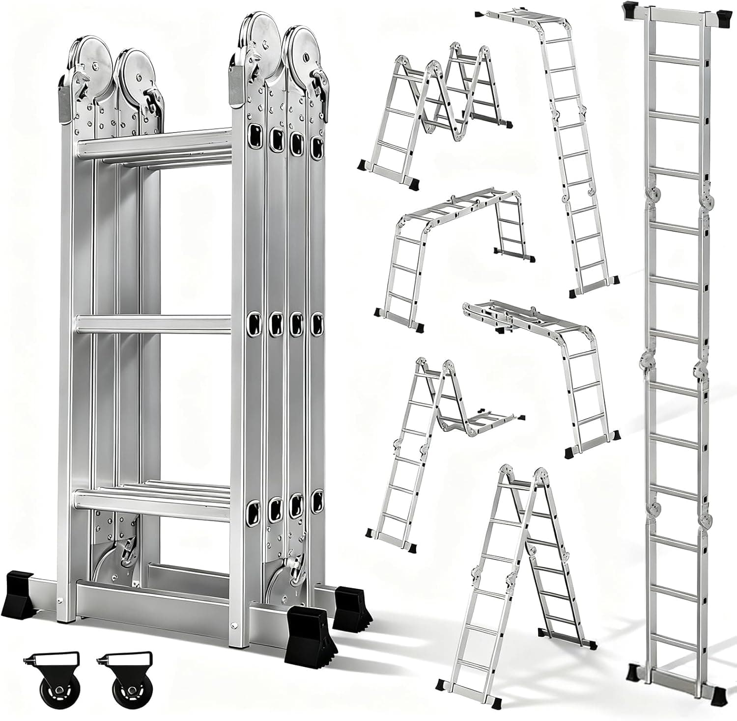 Escalera Multiusos 4×3, 7 en 1, 12 peldaños, Plegable, de Alumini…