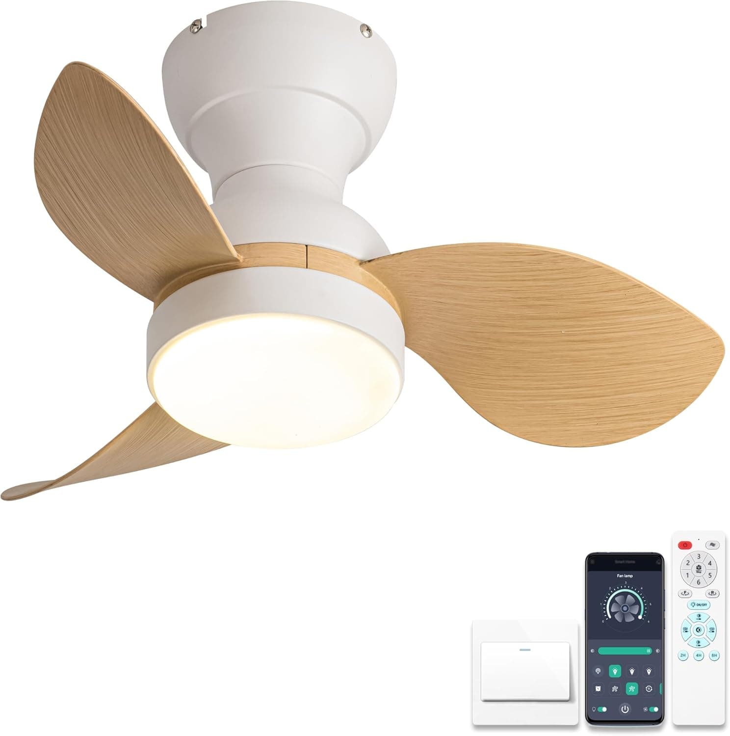 ycwdcz Mini Ventilador de Techo con Luz y Mando, 56cm para Habitaciones Pequeñas