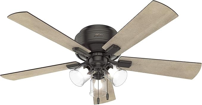 Hunter Crestfield 54208 - Ventilador de techo para interiores con luces LED y cadena, montaje de perfil bajo, 5 aspas, para dormitorio, salón o cocina, Silencioso