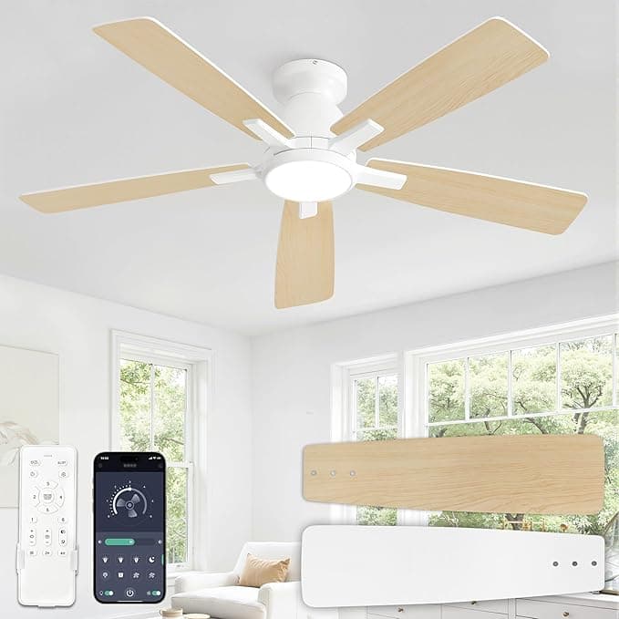 ZMISHIBO Ventilador de Techo con Luz Ø117 cm,Motor DC Silencioso y Reversible,Luz LED Ajustable 3000K-6000K,Lámpara Ventilador Techo con Control Remoto/App,Regulable 10–100%,6 Velocidades