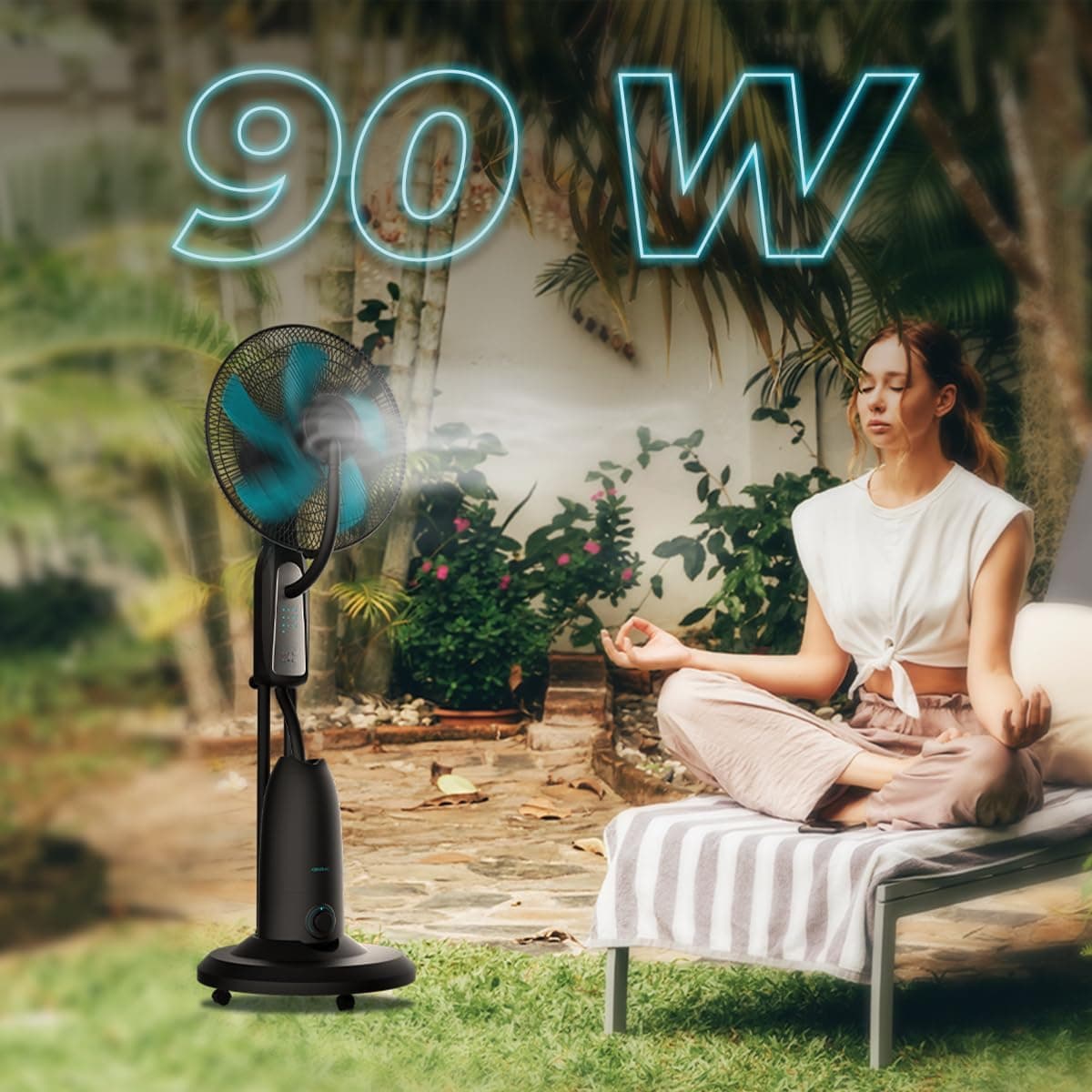 Cecotec Ventilador Nebulizador de Agua con Mando a Distancia EnergySilence 490 Freshessence. 90W, Diámetro 16", 5 Aspas, Depósito de 2,8L, Temporizador 7,5h, Indicador LED y Oscilación