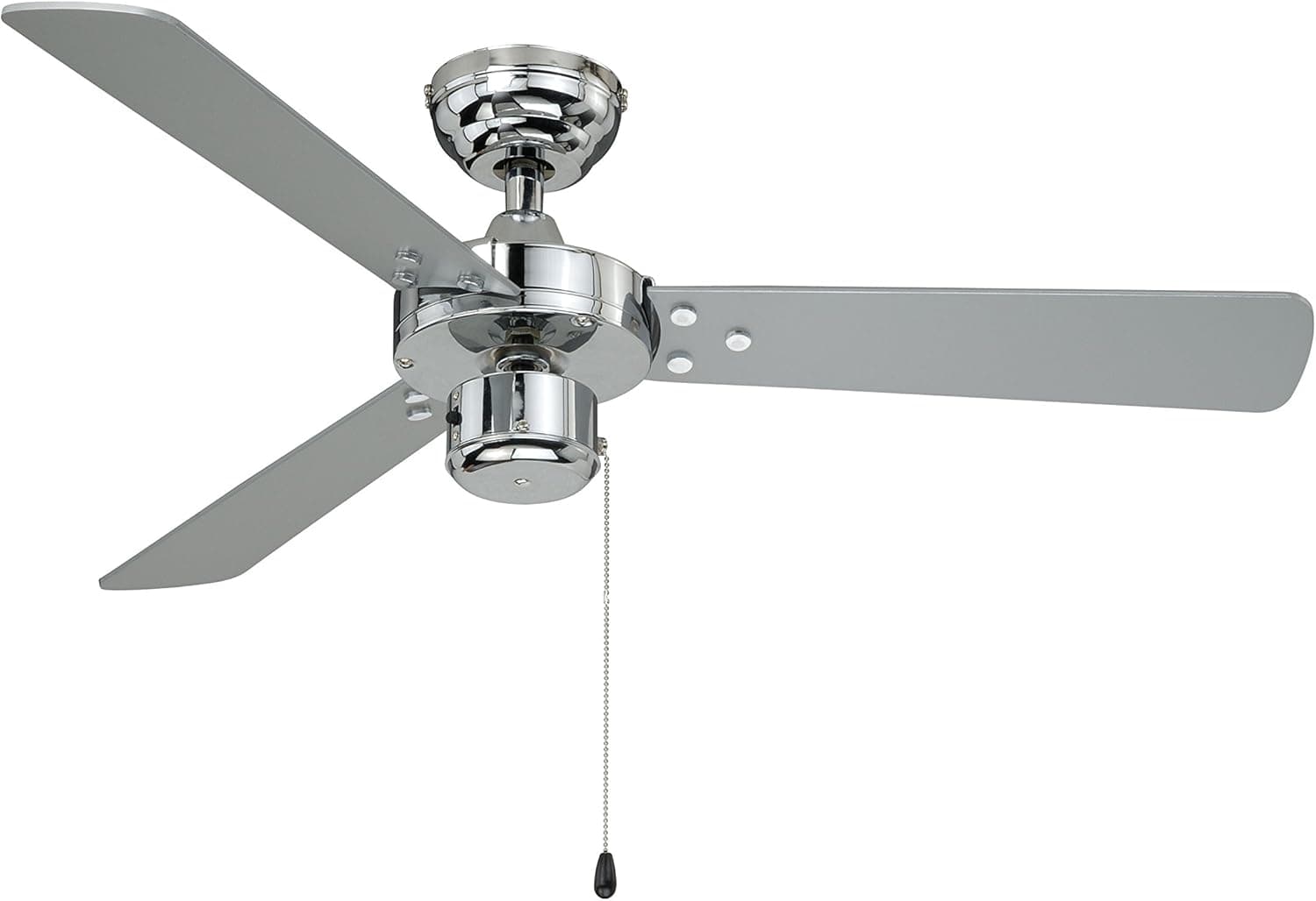 AireRyder Ventilador de techo sin luz, con cadena Cyrus, 107 cm, carcasa cromada brillante, aspas bidireccionales en negro y plata