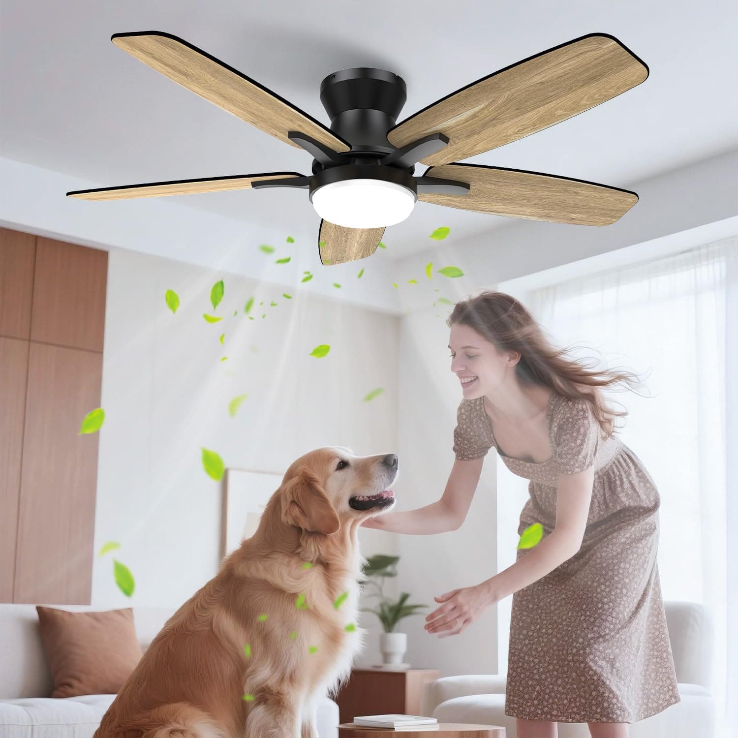 Airwit 106cm Silencioso Ventilador de Techo con Luz Doble Cara Aspas, Regulable Lampara Ventilador Techo con Mando a Distancia y Reversible Motor DC para Dormitorio Salon, 6 Velocidades