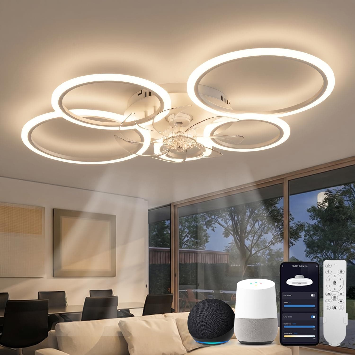 Lampara Ventilador Techo Led Compatible con Alexa, Google Assista…