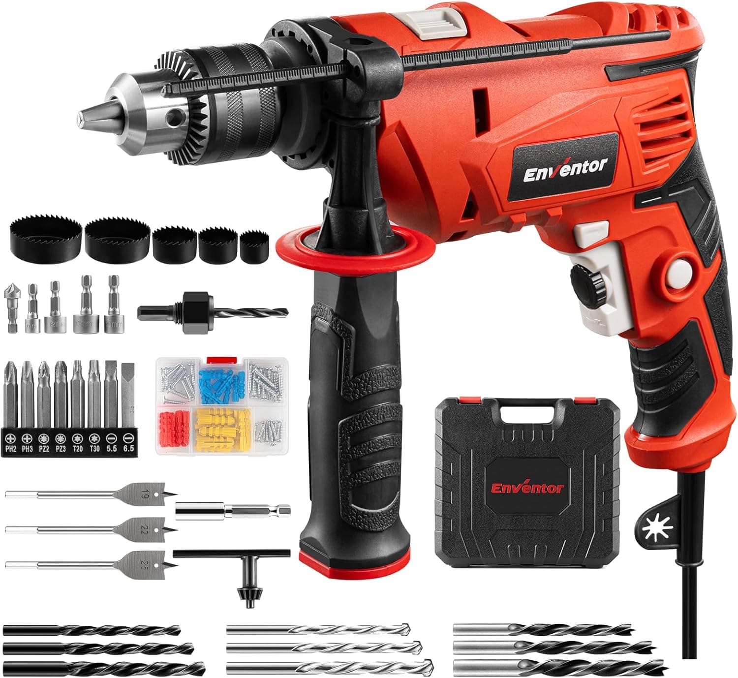 Enventor 900W Corded Hammer Drill, 37 Accessories, 2 in 1 Functio…
