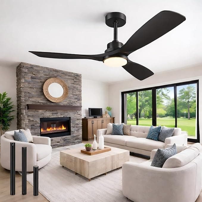 Ventilador de Techo con Luz y Mando a Distancia, Negro Ventiladores de Techo de 132 cm con Lámpara Luz Led con Motor DC, 3 Aspas, 6 Velocidades, Silencioso, Temporizador, para Exterior Dormitorio Saló