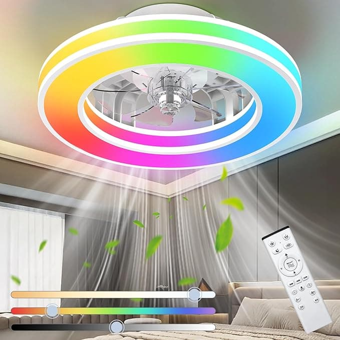 Ventilador de Techo con luz 41.5CM , Ventiladores de Techo 25W Silencioso, Regulable 3000K-6500K-RGB, 6 Velocidad del Viento con Control Remoto, Temporizador, Memoria de Luz, Ventilador Reversibles