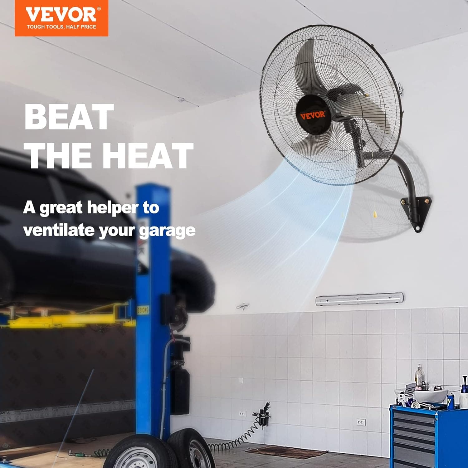 VEVOR Ventilador de Montaje en Pared, 44,45 cm, 3 Velocidades de Alta Velocidad Máx. Ventilador de Pared Industrial Oscilante de 4000 CFM, Comercial o Residencial para Almacén, Invernadero, Negro