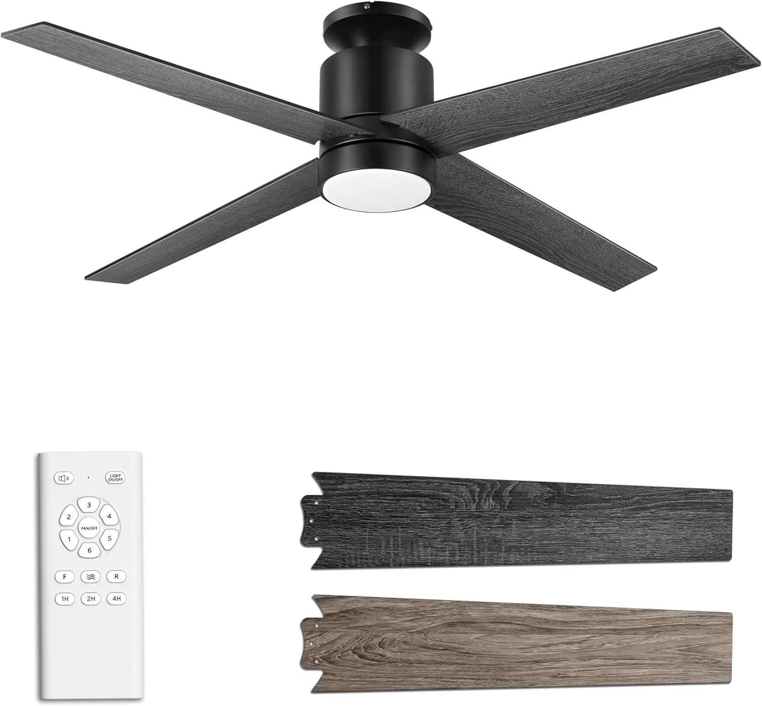 Ohniyou Ventilador de Techo con Luz, Ventilador de Techo de 132 cm con Mando a Distancia, Motor DC Silencioso, Temporizador, Ventiladores de Techo Reversibles para Dormitorio Interior Exterior (Negro)