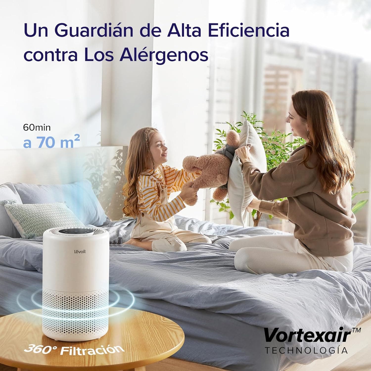 LEVOIT Purificador de Aire Inteligente, Filtro HEPA, Control por Alexa, Silencio Modo Sueño inferior a 24dB, Elimina 99,97% de Alergia Polen Olor y Caspa de Mascota,Blanco
