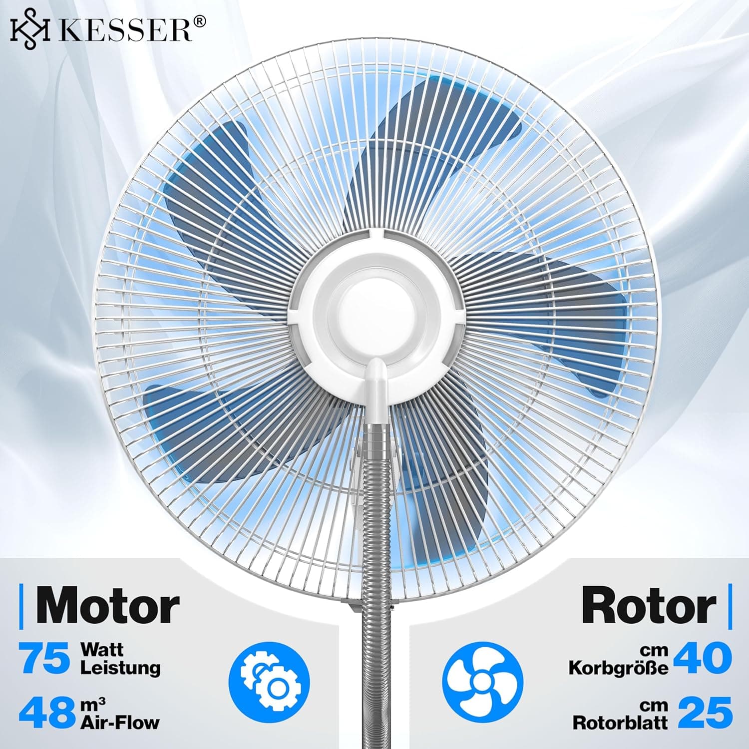 KESSER® Ventilador de pie Frosty con nebulizador de agua ultrasónico, refrigeración por agua, con mando a distancia y función de temporizador, humidificador silencioso, función de niebla, blanco