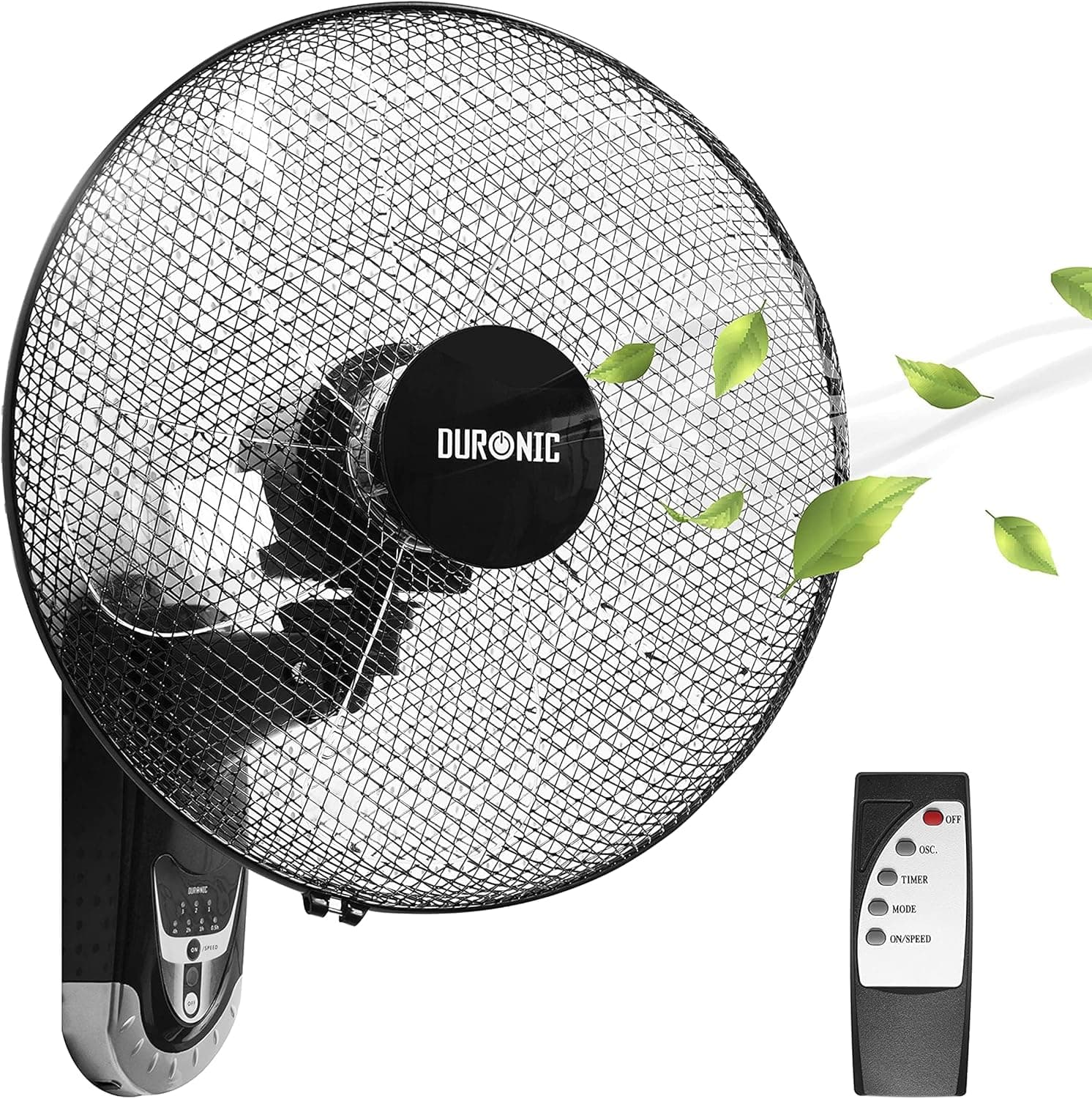 Duronic FN55 BK Ventilador de Pared Oscilante 60W con Mando a distancia, Temporizador y 3 velocidades | Potente con 5 Aspas y Hélice de 40 cm | Cabezal Ajustable