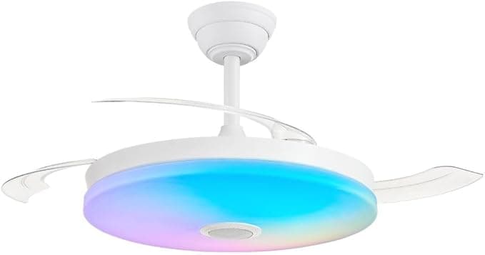 Ventilador de techo AKUNADECOR Ventilador de techo DC GALEON MUSICAL BLUETOOTH blanco led 45W dimable 3 temperaturas 4400 LUMENES.