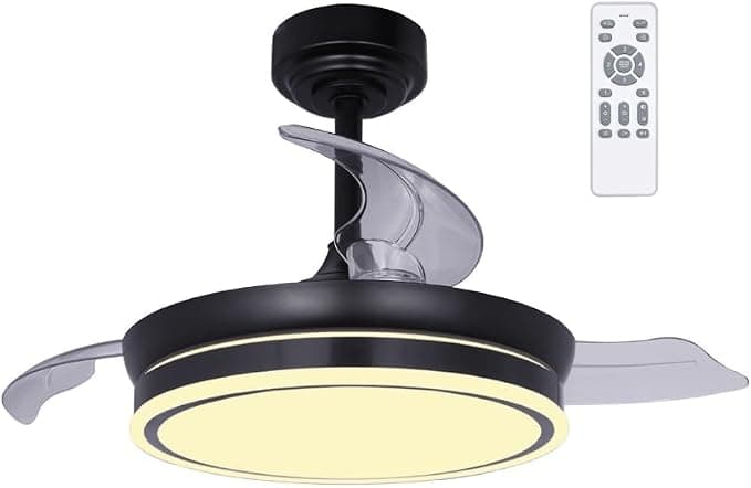 Ventilador de techo wonderlamp - Ventilador de techo silencioso, aspas plegables Perla Mini, Ventilador LED, Motor DC, 3 CCT Regulable 46W, Negro