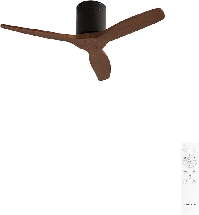 Ventilador de techo CREATE / WINDCALM S/Ventilador de techo ABS negro aspas efecto madera oscura con mando / 40W, Silencioso, Ø112 cm, 6 velocidades, temporizador, función verano-invierno