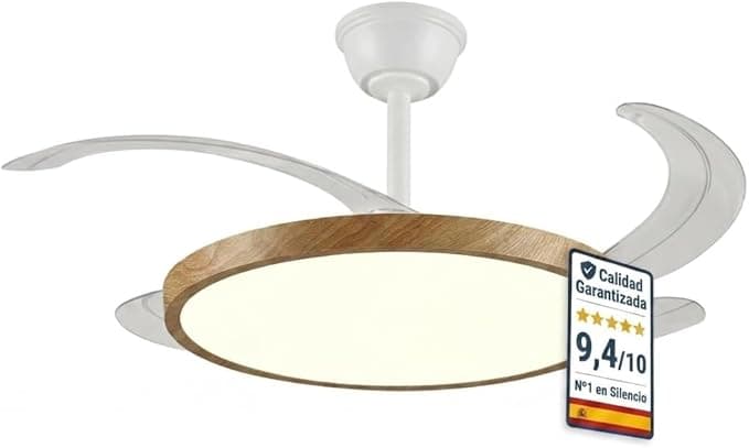 Ventilador de techo Lampara Techo con Ventilador | Ventilador Retractil Techo Silencioso | Aspas Plegables y Motor DC 30W Potente, 6 velocidades, Función Verano Invierno con temporizador | Luz LED 40W dimable (Madera)