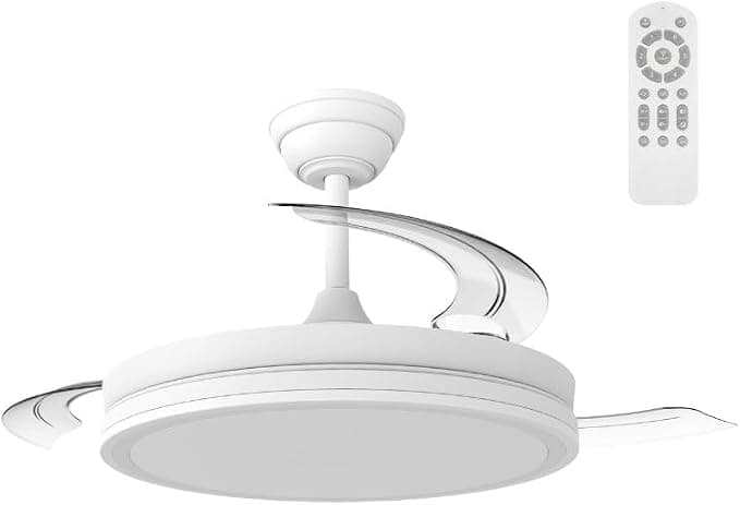 Ventilador de techo wonderlamp Ventilador de Techo con aspas retráctiles, MODO LUZ NOCHE, Ventilador silencioso con Luz LED 48W Astra Eco, Motor DC 6 Velocidades, Dimmable, Mando a Distancia,Ø106