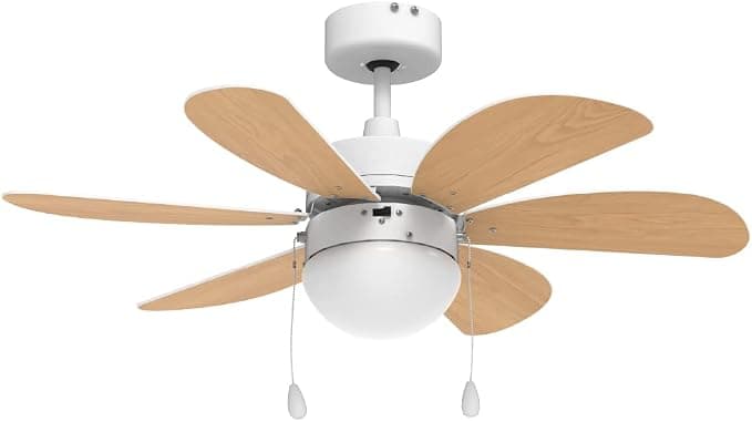 Ventilador de techo UNIVERSALBLUE Ventilador de Techo Madera con Luz | 6 Aspas Reversibles Marron y Negro | 3 Velocidades y Motor Silencioso | Fácil Montaje