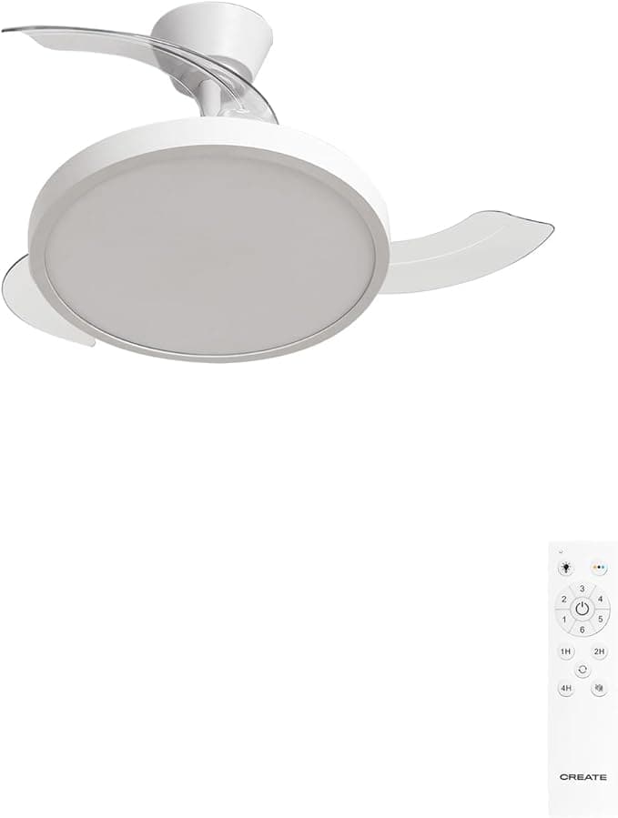 Ventilador de techo CREATE / WIND CLEAR STUDIO S/Ventilador de techo con luz blanco con mando / 40W, Temporizador, Ø 91 cm, 6 velocidades, aspas retráctiles, 3 temperaturas de luz, función verano-invierno