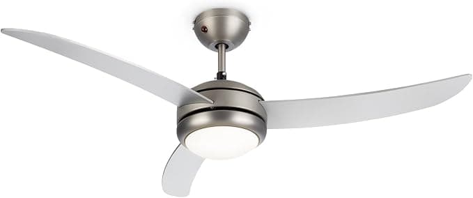 Ventilador de techo KLARSTEIN El Paso Ventilador de techo - 2 en 1: ventilador y lámpara de techo, diámetro: 52" (132 cm), 3 aspas, caudal de aire: 10.344 m³/h, 3 velocidades, plateado