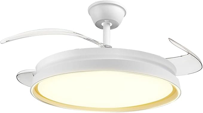 Ventilador de techo con luz LED 70W, Bluetooth y mando, Ø42, 6 velocidades, aspas retráctiles, 3 temperaturas de luz, modo verano-invierno, 6600 LM, blanco minimalista moderno para Salón, Dormitorio
