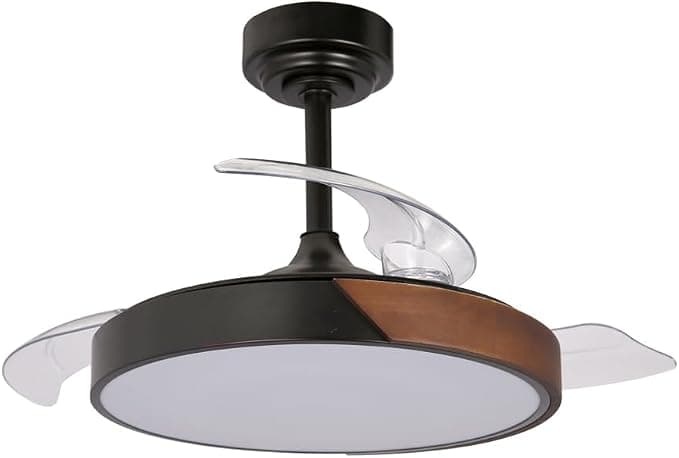 Ventilador de techo wonderlamp - Ventilador de techo retráctil con aspas plegables, Ventilador de techo con luz y mando LED 46W Terno Mini Negro 3 CCT Regulable