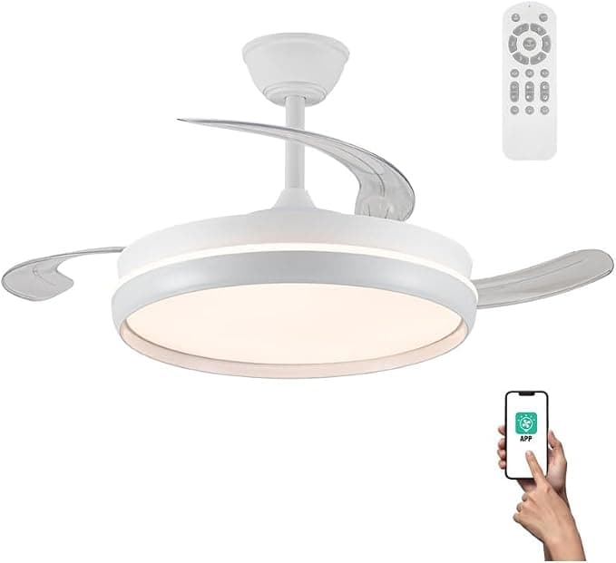 Ventilador de techo wonderlamp - Ventilador de techo con aspas retráctiles, Smart Control APP + Mando a distancia, Ventilador silencioso con luz LED Michu Evo 72W, Memoria de encendido, 3CCT, Intensidad Regulable