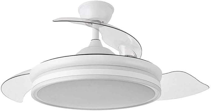 Ventilador de techo FABRILAMP - Ventilador de Techo con Luz LED 59W | Motor DC Modelo BAYOMO | 4 Aspas Retráctiles | 3 Tonalidades | 6 Velocidades | Control Remoto | Temporizador | Silencioso, Blanco, Mediano