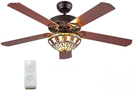 Ventilador de techo Ventilador Tiffany de 52 pulgadas con 3 luces y mando a distancia, tradicionales de madera de bajo perfil, LED de mediados de siglo para techo