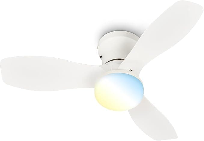 Ventilador de techo BRILONER - Ventilador de techo con luz LED, mando a distancia, motor DC silencioso con 3 velocidades, CCT y luz regulable, aspas retráctiles, lámpara ventilador techo dormitorio, 60x19 cm, blanco